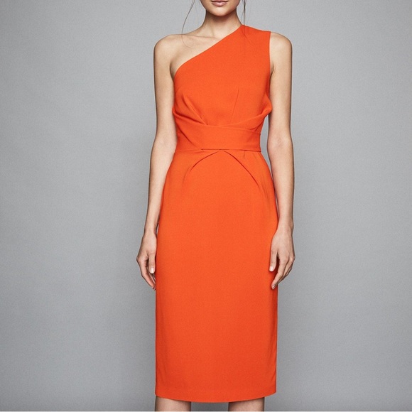 Reiss Dresses Reiss Orange One Shoulder Midi Dress Poshmark